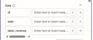 Zapier webhook data fields mapped from Yardbook job details