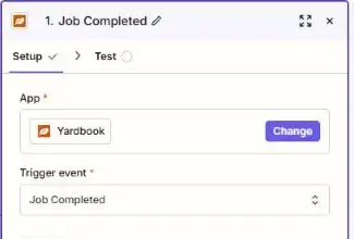 Zapier trigger set to Yardbook Job Completed